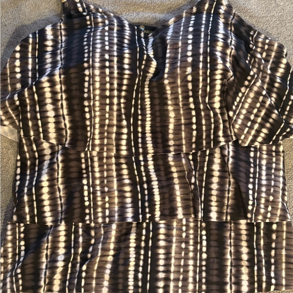 Susan Graver Tankini Top Tiered 22W Black Gray White - Picture 2 of 6